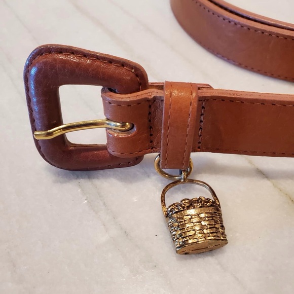 Longaberger Brown Leather Belt Gold Tone Metal Basket Charm - Picture 3 of 5